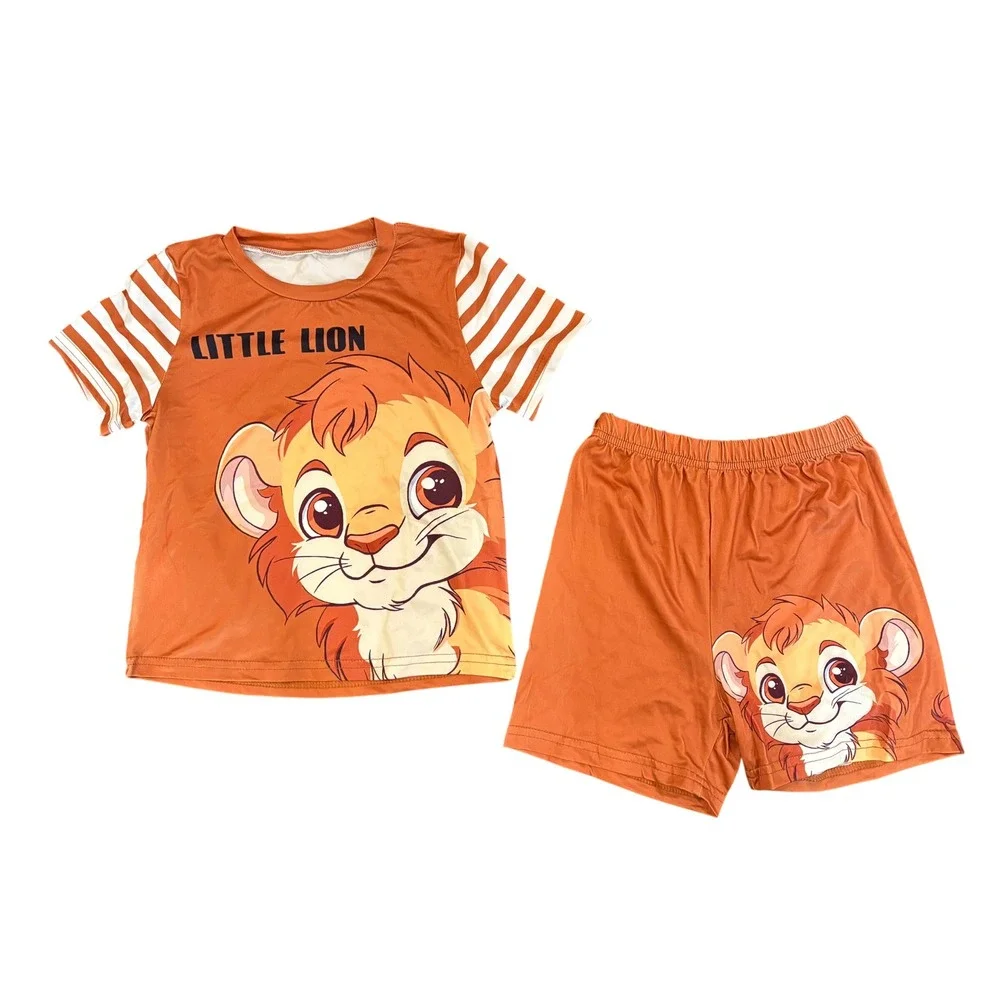 Little Lion Kids Pajama Set Brown Short Sleeve Shorts Pajamas Size 110-4T